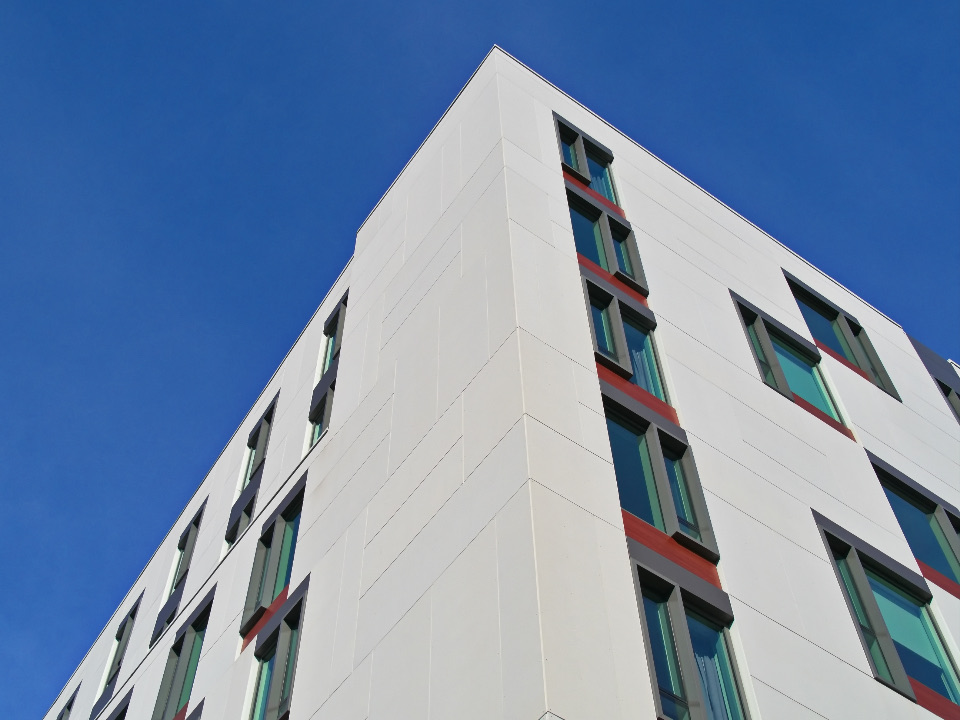 White building against a deep blue sky
